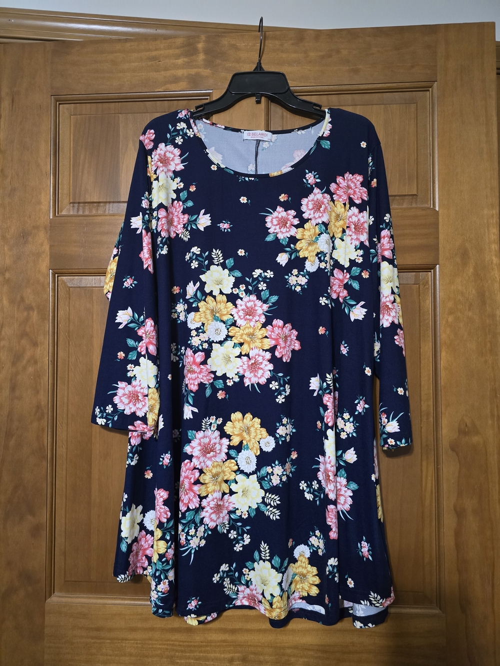 Women's Navy Floral Swing Tunic with Pink & Yellow Blooms